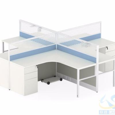 China Modern Material Blue T Shape Office Workstation 4 Person Workstation for sale