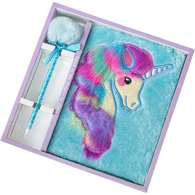 China New Cartoon Hardcover Book Imagination Unicorn Pink Velvet Soft Notebook Girl Notebook With Pen Design Colorful Cute Unicorn Daily Notebook Set for sale