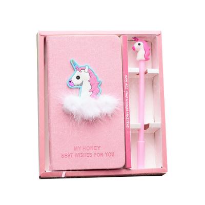 China School Supplies Student Girls Gift Printed Diary Book with Pen Cute Creative Beautiful Pink Unicorn Hardcover Planner Notebook Set for sale