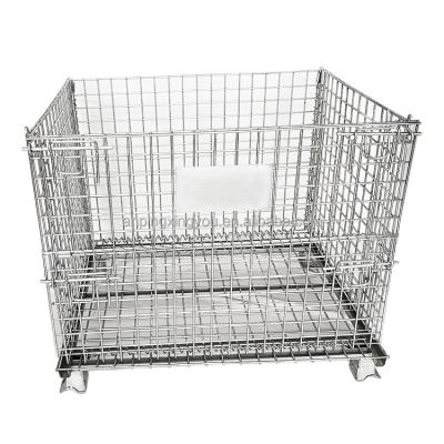 China Corrosion Protection Galvanized Wire Mesh Container Foldable Metal Rolling Storage Cage for sale