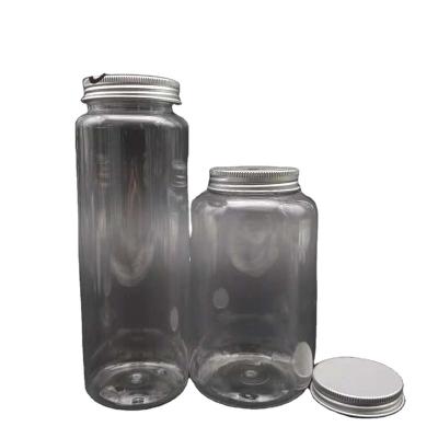 China 300ml 500ml 1L Empty Plastic Wide Mouth Beverage Bottle PET Essential Oil Aluminum Lid Beverage for sale