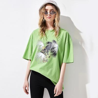 China Anti-Wrinkle 2021 Summer Round Neck Cotton Short Sleeve Printed T-shirt Women's Loose Plus Size Multi-Clock Colors Available for sale