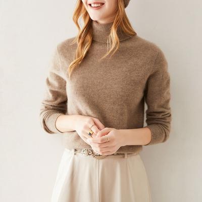 China 100%cashmere wool ladies Anti-wrinkle and high quality OEM color sweater knitted pullovers women's turtle neck sweater for sale