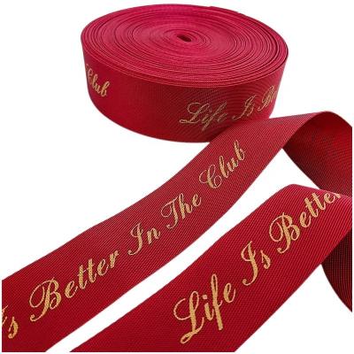 China High End Recyled Red Printed With Gold 3Dl Font Gift Ribbon Custom Sizes Brand Logo Artwork Printed Satin Grosgrain Ribbon for sale