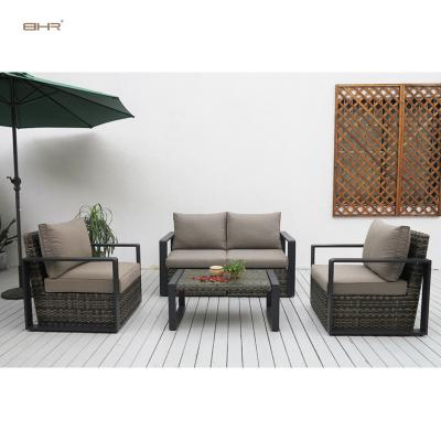 China HOT Sale Modern Luxury Outdoor Plastic Rattan Furniture Four Piece Suit Garden Wicker Chair Set for sale