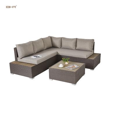 China Modern Balcony Rattan Wicker Compact Sofa Set Outdoor Poly Rattan Sectional Furniture Set for sale