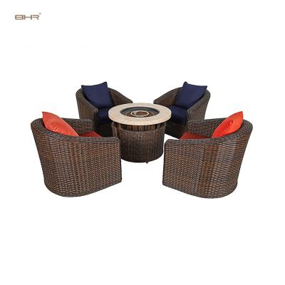 China Modern 5 Pcs Set Patio Bistro Design Seat: 10cm Modern Round Shape Waterproof Rattan Furniture Sofa Set Small Garden Outdoor for sale