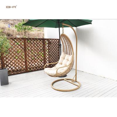 China BHR Modern Outdoor Furniture Rattan Egg Swing Indoor Wicker Patio Swing Chair With Comfortable Cushions for sale