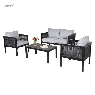 China Modern Hot Sale 4pcs Porcelain Patio Sofa Set Outdoor Weave Rope Sofa Set Outdoor Furniture for sale