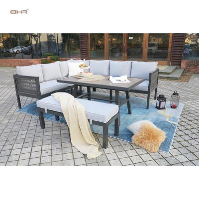 China Modern High Quality Gray Four Piece Garden Furniture Corner Thick Outdoor Rope Sofa for sale