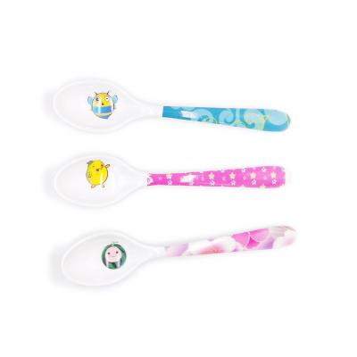 China Traditional Chinese Melamine Spoon Children Cartoon Glue Printing Flat Soup Spoon for sale