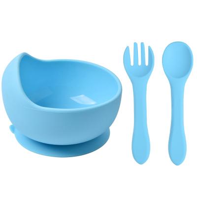 China Anti Spill Full Silicone Baby Bowl And Spoon Set Kids Feeding Bowl And Spoon In Stock for sale