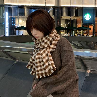 China Solid Colors Large Classic Slouchy Check Plaid EE447 Thicken Cable Knit Cotton Neck Shawl Caps Warmer Soft Winter Women Warm Scarves for sale