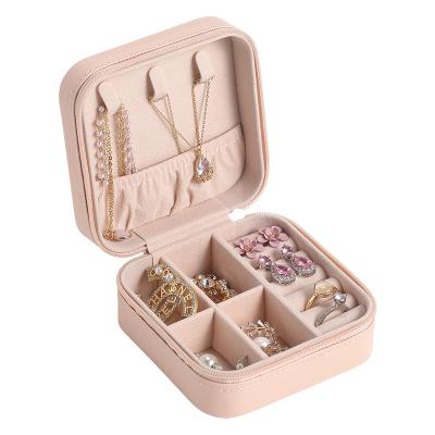 China Jewelry Storge Box DDA2444 PU Leather Travel Jewelry Storage Boxes Organizer Portable Rings Earrings Necklaces Square Jewelry Box for sale