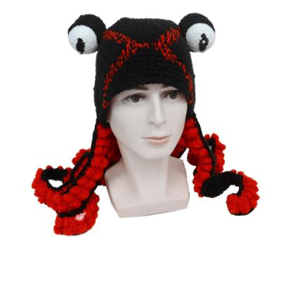 China COMMON EE296 Winter Knit Hat Funny Weird Weird Earflap Unisex Acrylic Beanie Hat Thick Warm Knitted Octopus Hats Squid Beanie Hats for sale