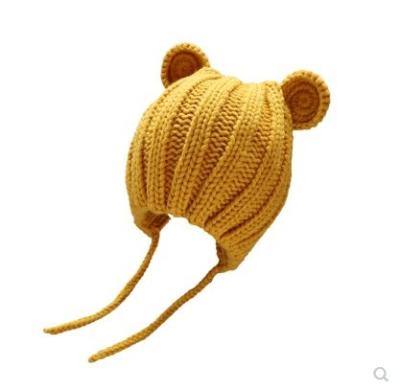 China COMMON EE254 Winter Knit Beanies Kids Wire Knitted Beanie Caps Bear Ears Skullies Toddler Cute Warm String Ski Hat Knit Beanie Hats for sale