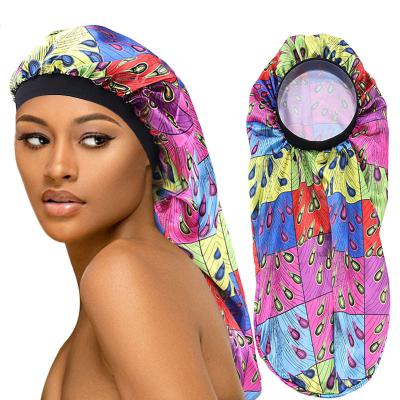 China Imitate Long Style EE315 African Animal Fabric Large Size Printing Satin Striped Color Women Satin Curly Hair Hoods Silk Hair Hood for sale