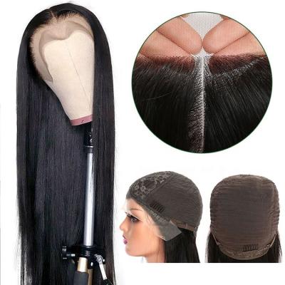 China High Quality Silk Straight Wave Hair T Piece Lace Front Wig Pre Plucked Straight Lace Front Wig 180 Density 150 Density Hot Sale Discount Price for sale