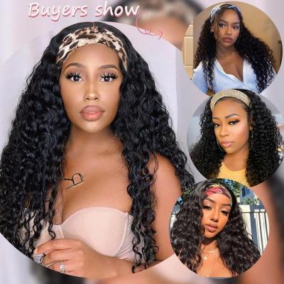 China Deep Wave 100% Virgin Brazilian Hair Headband Wigs,Wholesale Cheap Natural Hair Wigs For Black Women,None Lace Up Wigs for sale