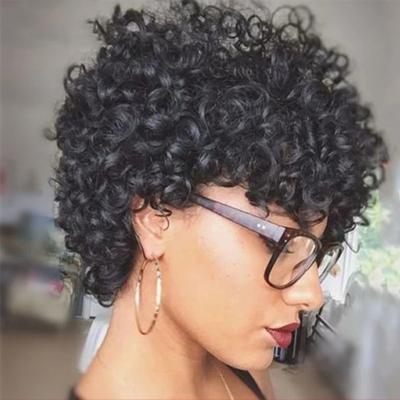 China Curly Hair Bob Wig For Summer Afro Kinky Curly Pixie Wig Brazilian Kinky Curly Hair Short Cute Wig Women's Curly Hair for sale