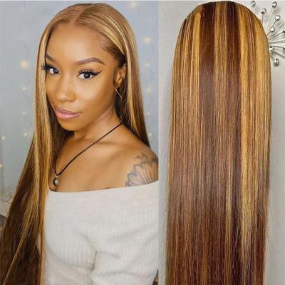 China Wholesale 4/27 Silky Straight Highlight Wave Straight Wig With 4x4 Lace Front Brazilian Human Hair Wigs Honey Blonde 150 Density Ombre Remy Wigs for sale