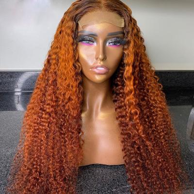 China BRI Ombre Ginger Color Lace Front Kinky Curl Wigs 150% Remy 4x4 Full Lace Human Hair Brazilian Orange Curly Transparent Wigs For Women for sale