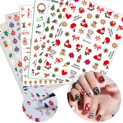 China Acrylic+paper DIY Nail Art Decals Xmas Self-Adhesive Snowman Christmas Bell Tree Nail Stickers for Women Girls Kids for sale