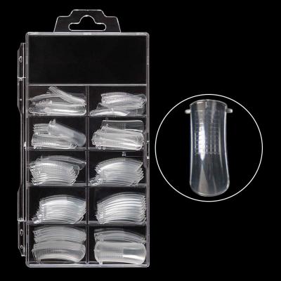 China Clear Design 100 PCS False Mold Full Cover Nail Tips UV Gel Tool Double Acrylic Nail Extension Forms With Scale for sale