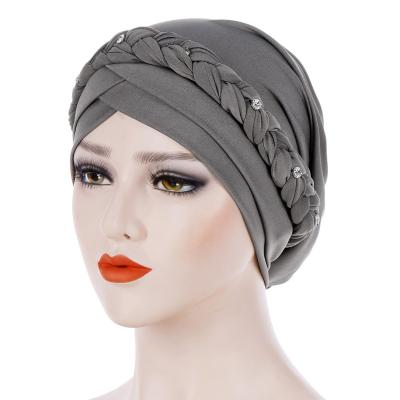 China Fashion Fashion Diamond Islamic Milk Silk Polyester Hats Wraps Muslim Hijab Turban For Women for sale