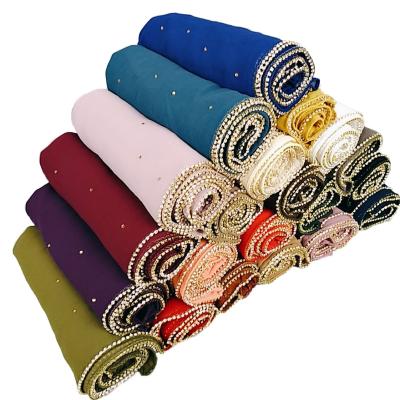 China Hot Gold Hijab Scarf Muslim Chiffon Bubble Chain Fashion Factory Supplier Fix Hijab Headwear Wraps for sale