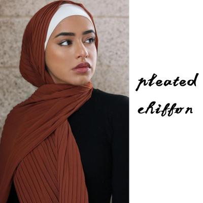 China Fashion Size Large 180*85CM Pleated Bubble Chiffon Scarf Pleated Hijab Hijab Wrinkle Wrap Hijabs Hot Muslim Shawl for sale