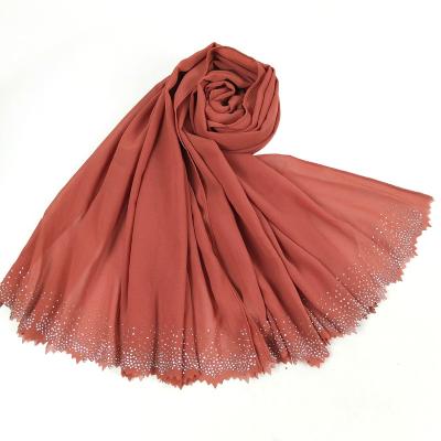 China Elegant Fashion Zigzag Laser Cut Islamic Rhinestone Bubble Chiffon Muslim Hijab Shawl Scarf Wrap for sale