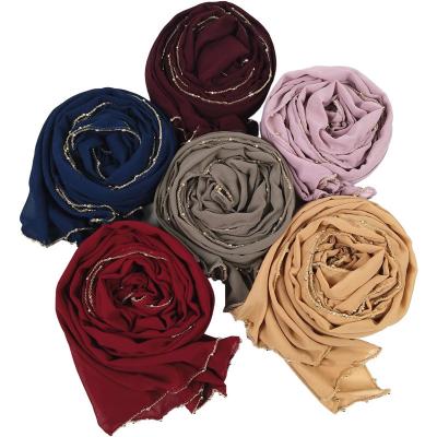 China Popular Fashion Gold Ball Chain Plain Bubble Chiffon Hijab Shawl Muslim Head Scarf Women Head Wear Turban for sale