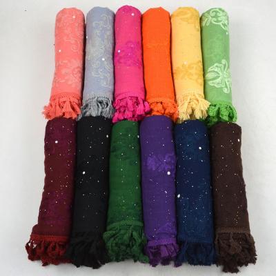 China Diamond Tassel Scarf Women Plain High Quality Cotton Embroidery Shawl Long Waist Muslim Hijab Wraps for sale