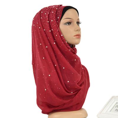 China Interesting Fashion Iron Pearl Candy Color Cotton Hijab Scarf Women Solid Color Shawl Girl Head Wraps Wholesale for sale