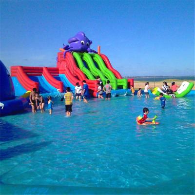 China 2021 Commercial PVC Tarpaulin 0.55mm PVC Adult Size Splash Park Inflatable Water Slide With Pool, Inflatable Octopus Slide With Pool for sale