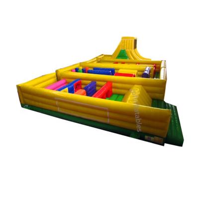 China PVC tarpaulin 0.55mm 2021 cheap adult team building inflatable obstacle course equipments for rental, 3 in 1 inflatable obstacle course for kids for sale