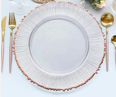 China Sustainable 13 inch high-quality gold edged tableware, transparent glass plate, handmade customized dining plate for sale