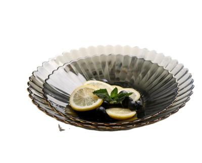 China Sustainable Petal shaped glass plate salad bowl gray striped plate set of 4 snack plates for sale