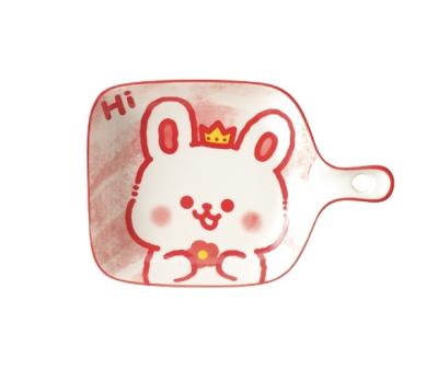 China Sustainable Animal party ceramic plate with handle plate microwave heating handle plate underglaze color for sale