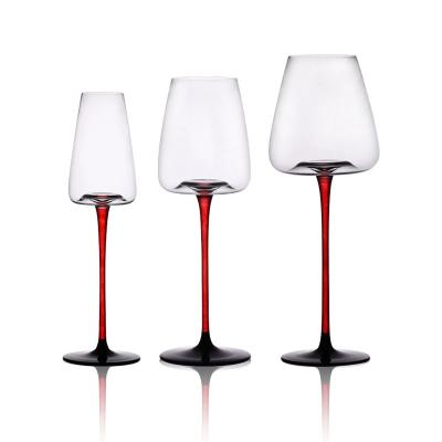 China Sustainable Concave bottom red stripe black bow European wine glass Crystal Champagne Burgundy wine glass for sale