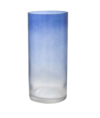 China Modern Blue gradient glass vase with frosted flower arrangement, transparent and minimalist living room decoration for sale