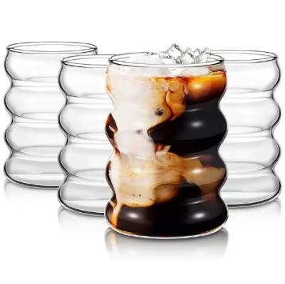 China Crystalglass Creative heat-resistant transparent glass coffee and beverage cups, corrugated bubble cocktail glass cups for sale