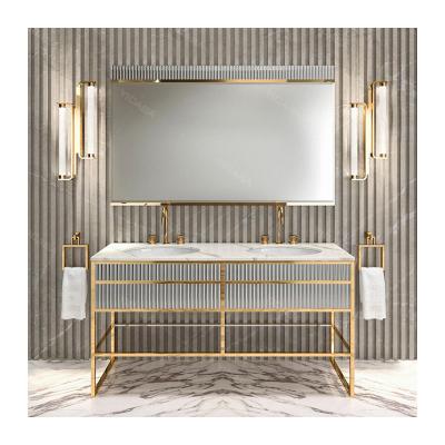 China 2020 Modern New Design Bathroom Vanity Cabinet With Gold Color Stainless Steel And Gold Color Side Cabinet for sale