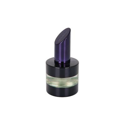 China Customized Recyclable 50ml Spray Material Unique Round Shape With Lipstick Cap Black Perfume Bottle for sale