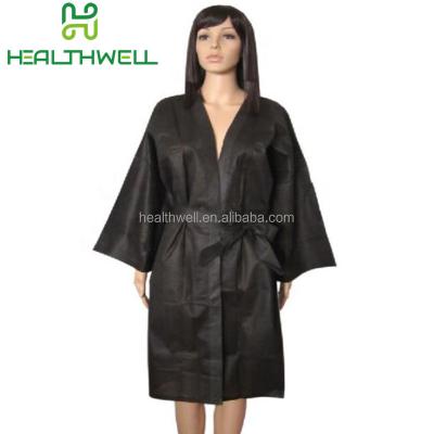 China SMS Kimonos Disposable Nonwoven Spa Wear Robe Hairdressing Salon Dress Bathrobe Black White for sale