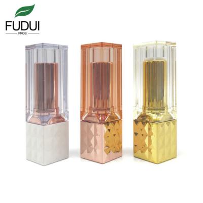 China FUDUI FD004 Cosmetic Transparent Cap Color Square Clear Lipstick Container White Rose Gold Lipstick Tubes for sale