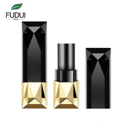 China FUDUI Lipstick Tubes Cosmetic Shiny Black Gold Diamond Shape Lipstick Container XM1052 for sale