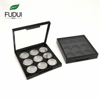 China FUDUI FD8719 Recyclable Transparent Window 9 Spaces Eyeshadow Box Black 9 Colors Black Eye Shadow Case With Aluminum Dish for sale