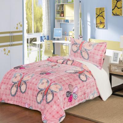 China 2021 Pastoral Printed Leaf Coral Velvet Floral Flannel No Pilling Fabric Bedding Set For Girl for sale